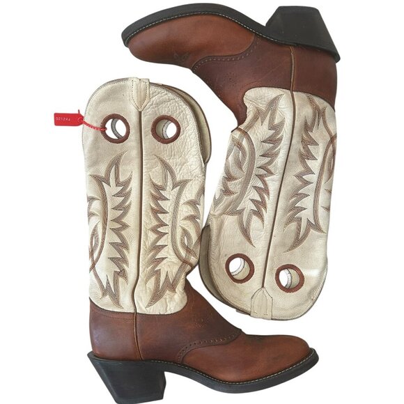 Tony Lama Western Buckaroo Two Tone Brown Cowboy Boots Sz 9.5B Vtg USA Leather - Picture 1 of 8
